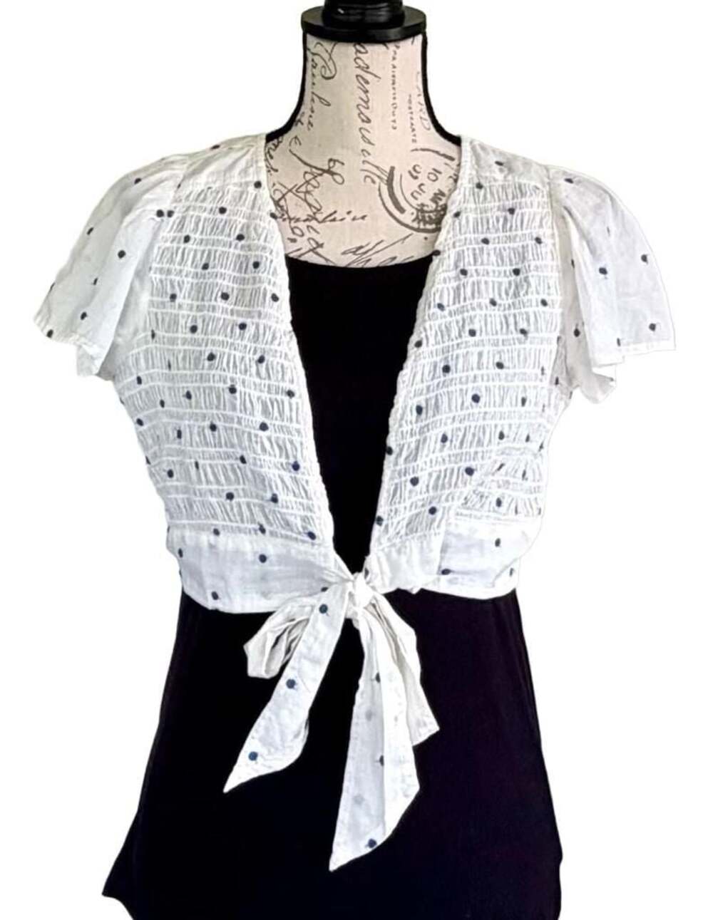 American Eagle Outfitters Women’s Smocked Polka Dot Tie-Front Crop Top Large